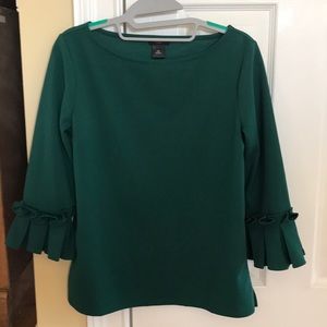 Ann Taylor Factory green top with ruffle sleeves